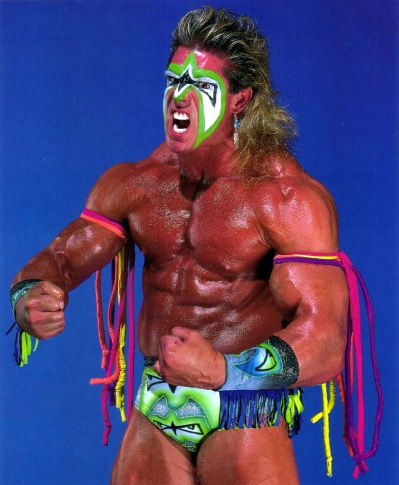 1316x1600 Download WWE Legend Ultimate Warrior in his iconic neon costume Wallpaper