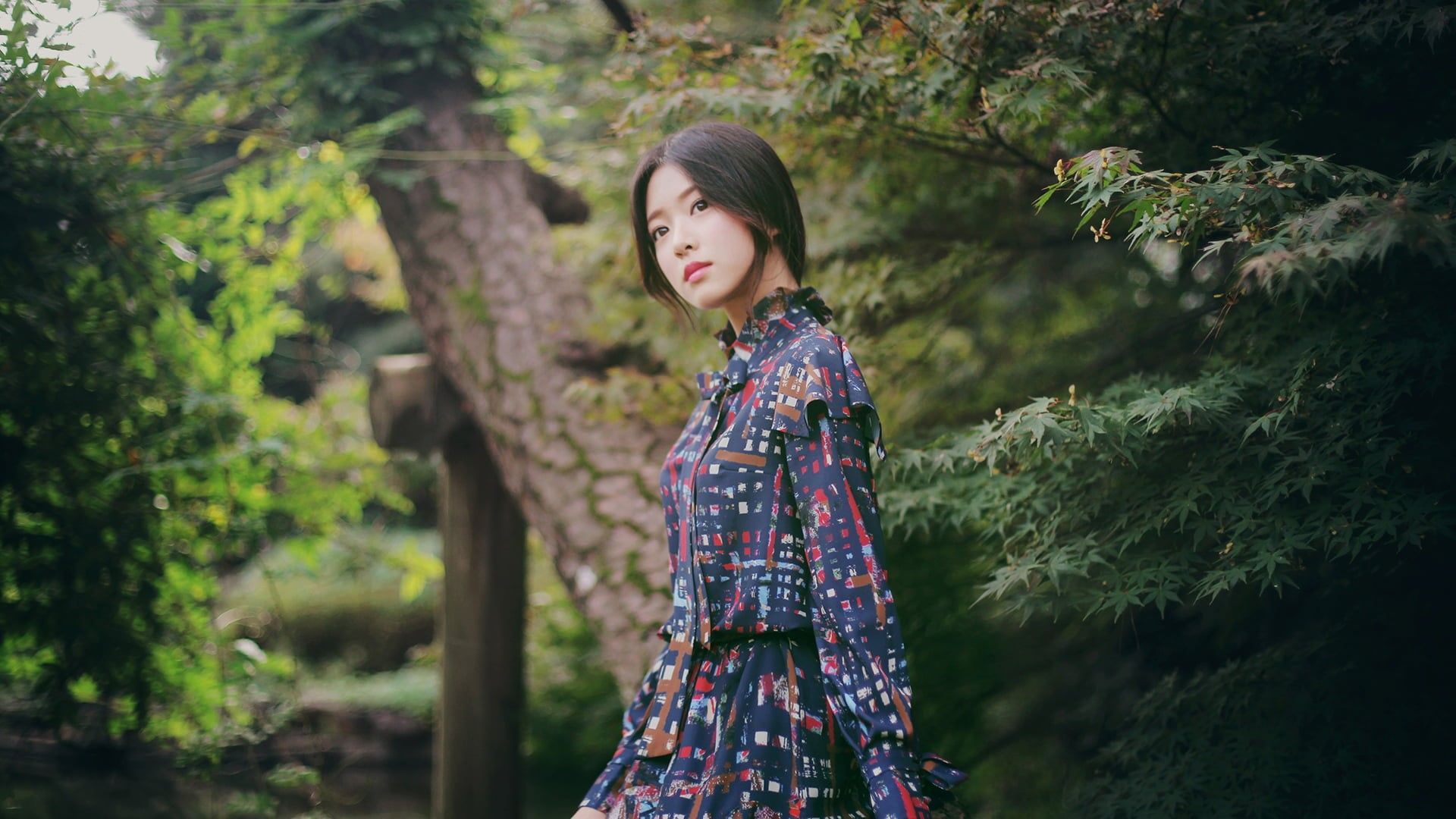 1920x1080 Wallpaper / women, focus on foreground, lifestyles, LOONA, three quarter length, hair, hairstyle, contemplation, nature, standing, leisure activity, clothing, forest free download