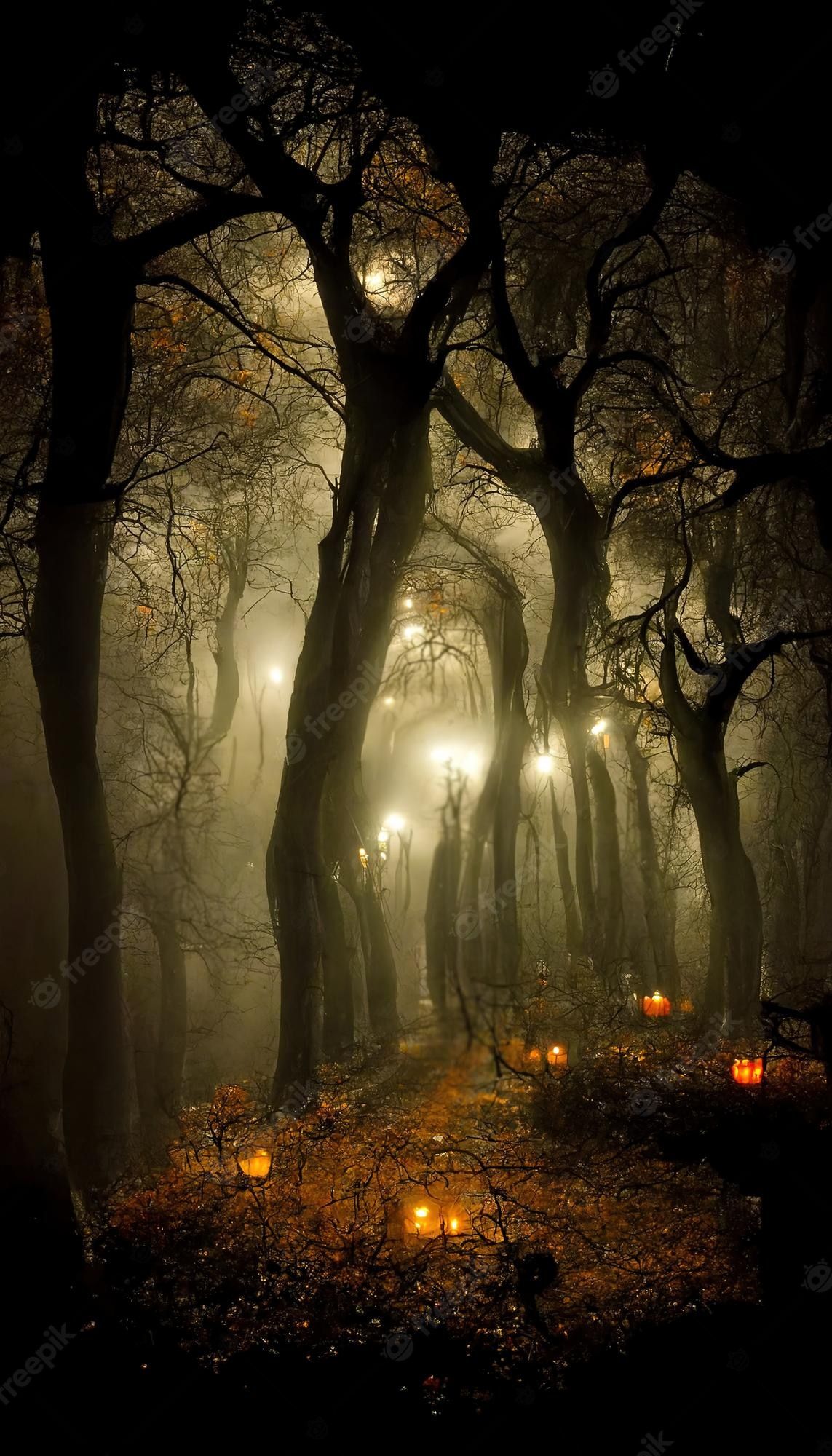1143x2000 Premium Photo. Realistic haunted forest spooky landscape at night fantasy halloween forest background 3D illustration