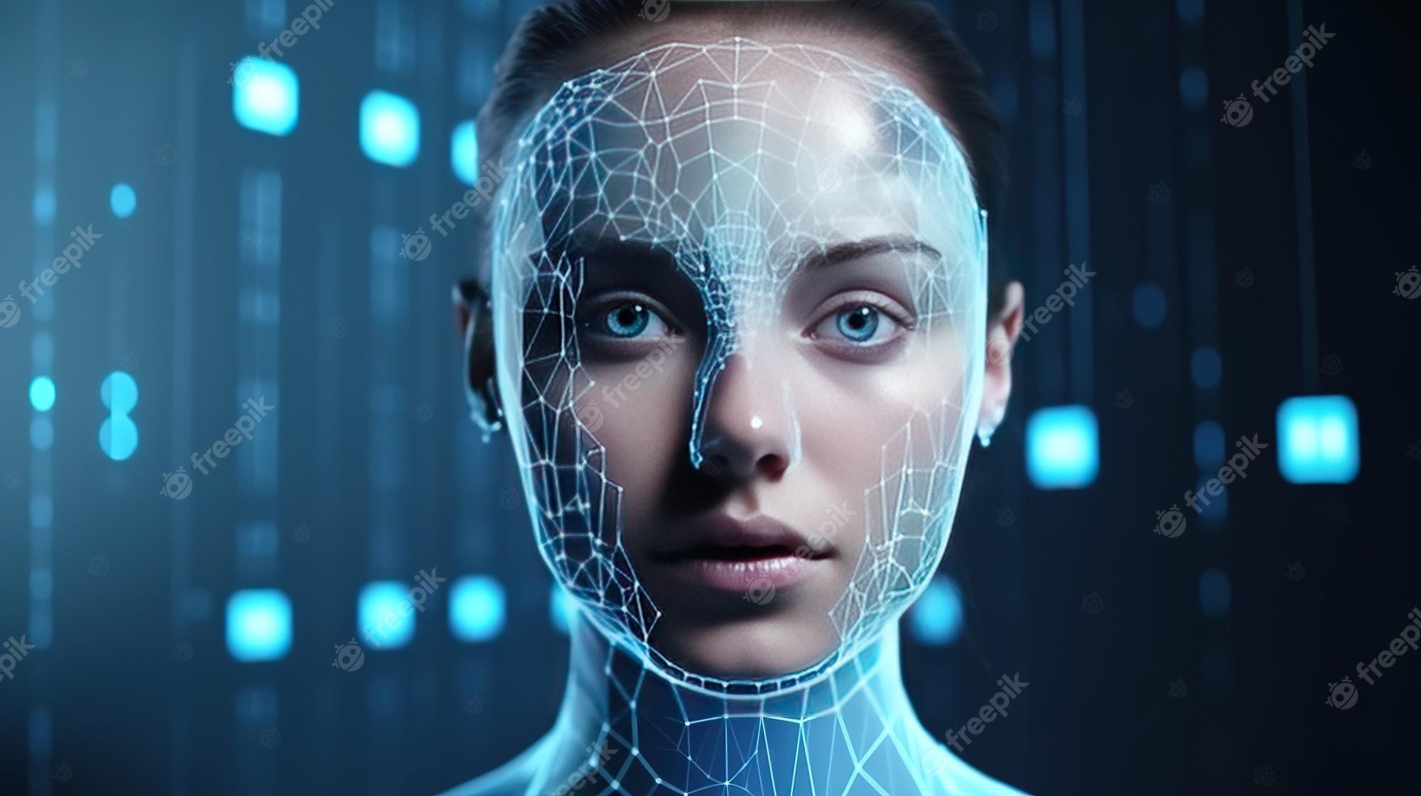 2000x1121 Premium Photo. The concept of a facial recognition system with a face recognition and 3D scanning interface futuristic innovative technologies generative ai