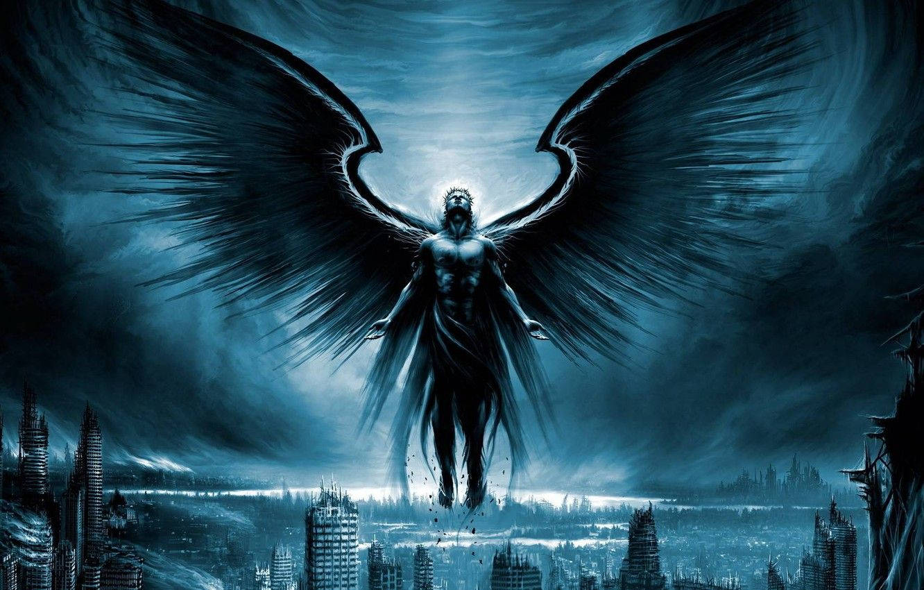 1332x850 Lucifer Dark Blue Wings Wallpaper