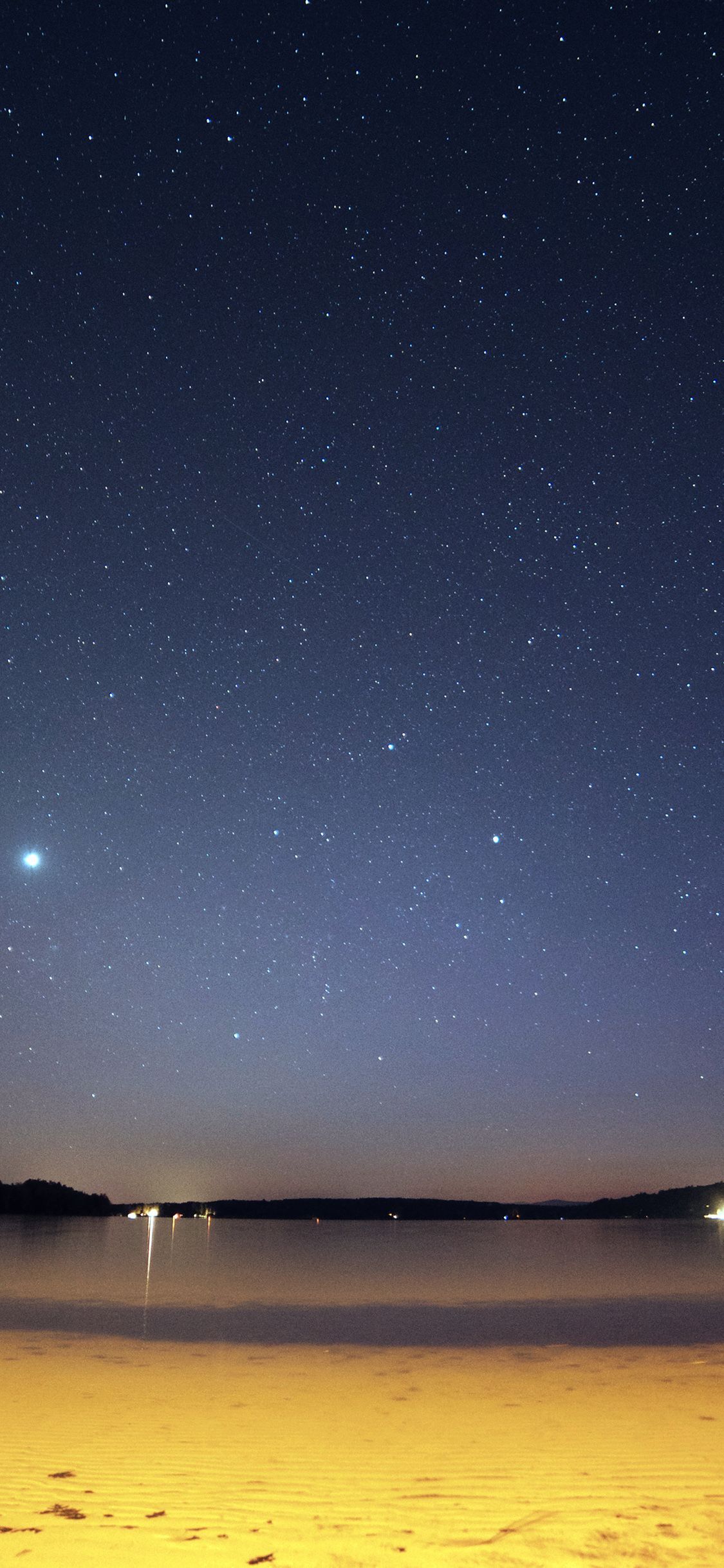 1125x2436 night beach sea vacation nature star sky