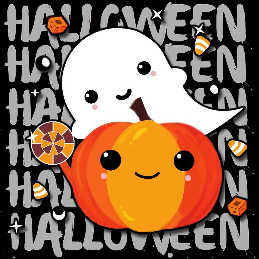 900x900 Cute Halloween Ghost With Funny Halloween Background For Halloween Fun Digital Art