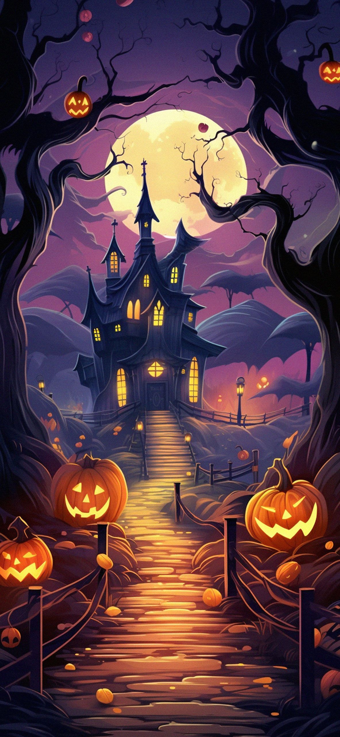 1183x2560 Cartoon Style Halloween Wallpaper Halloween Wallpaper