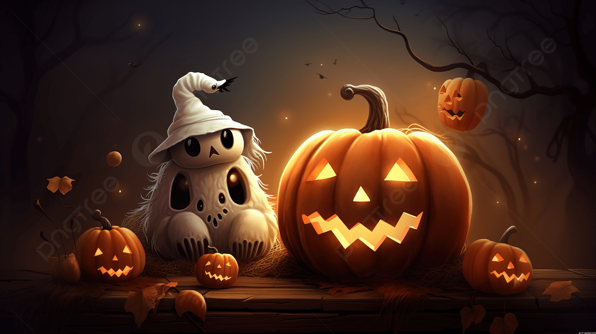 1200x673 Halloween Ghost And Pumpkin Cartoon Desktop Wallpaper Background, Cute Halloween Picture Wallpaper Background Image And Wallpaper for Free Download