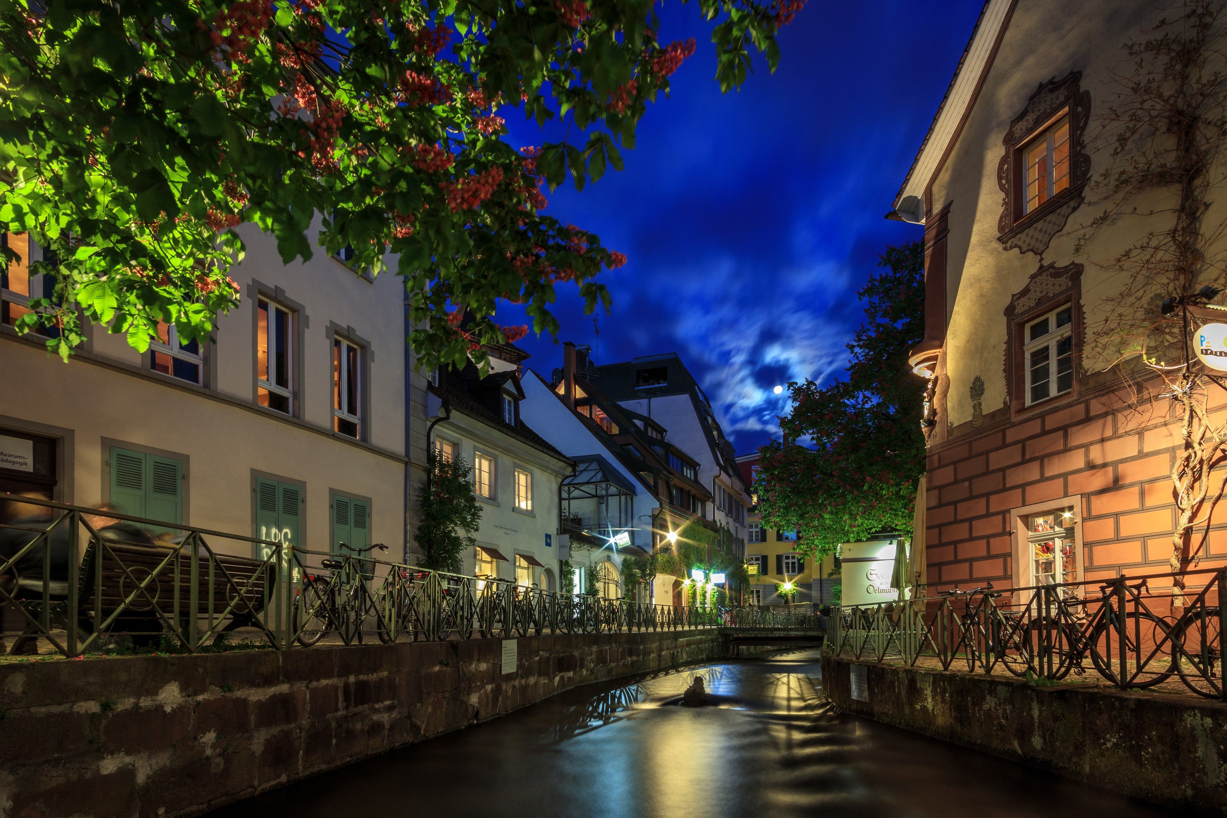 4050x2700 4K, Freiburg, Germany, Houses, Evening, Canal, Fence Gallery HD Wallpaper