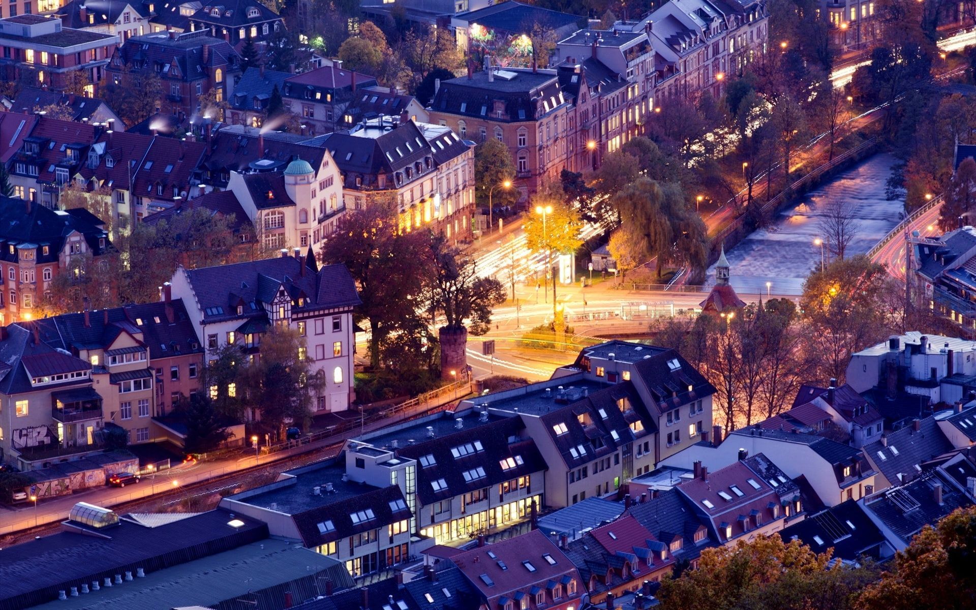 1920x1200 Wallpaper / 1080P, Freiburg, City, Houses, Germany, Evening, Breisgau, im, Buildings, Roads free download