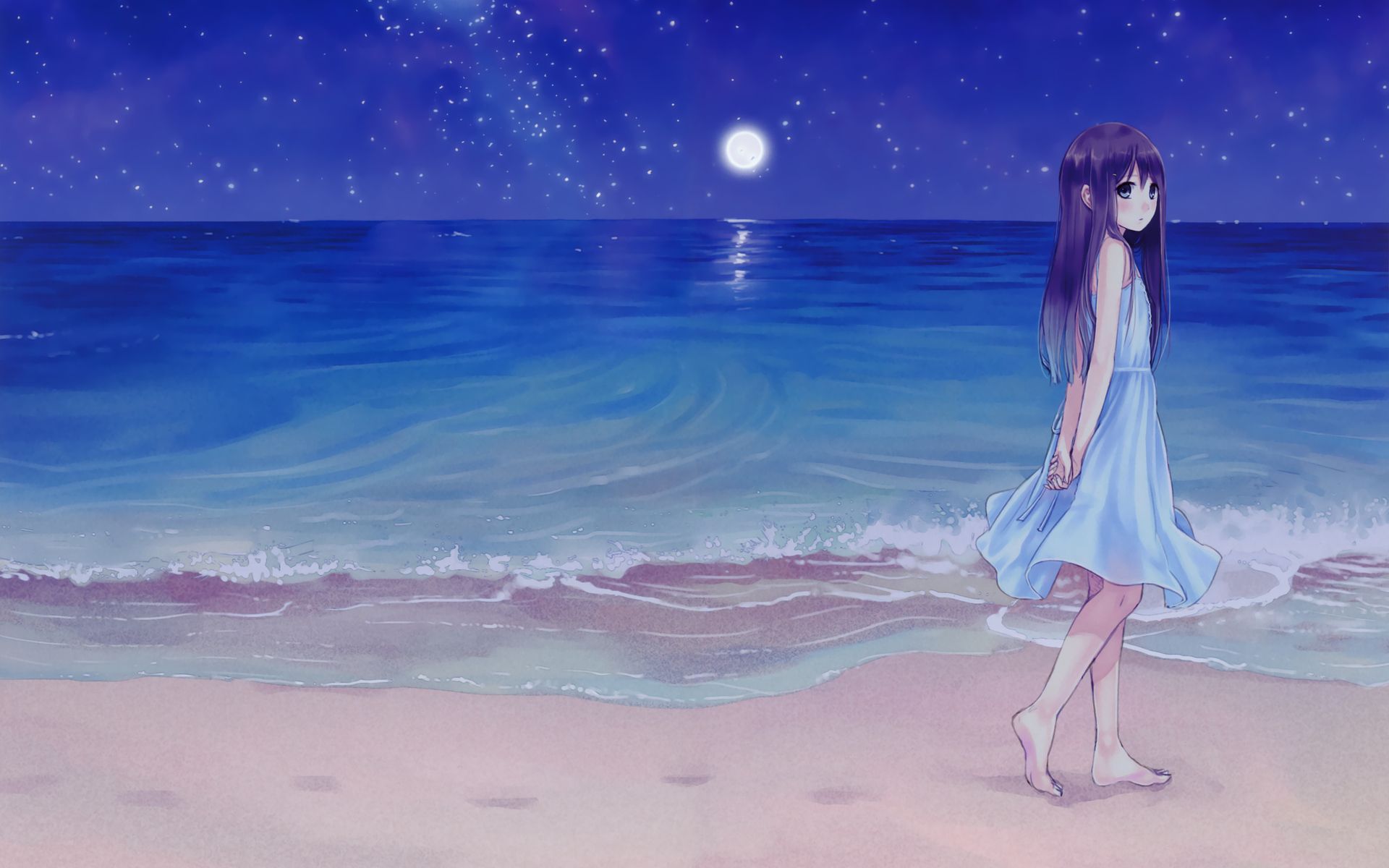 1920x1200 Girl Beach Night Anime
