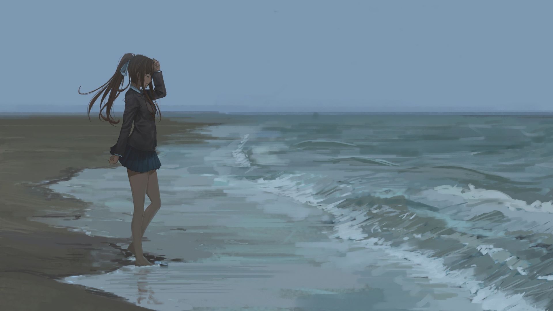 1920x1080 Desktop Wallpaper Anime Girl, Beach, Original, HD Image, Picture, Background, Dcabad