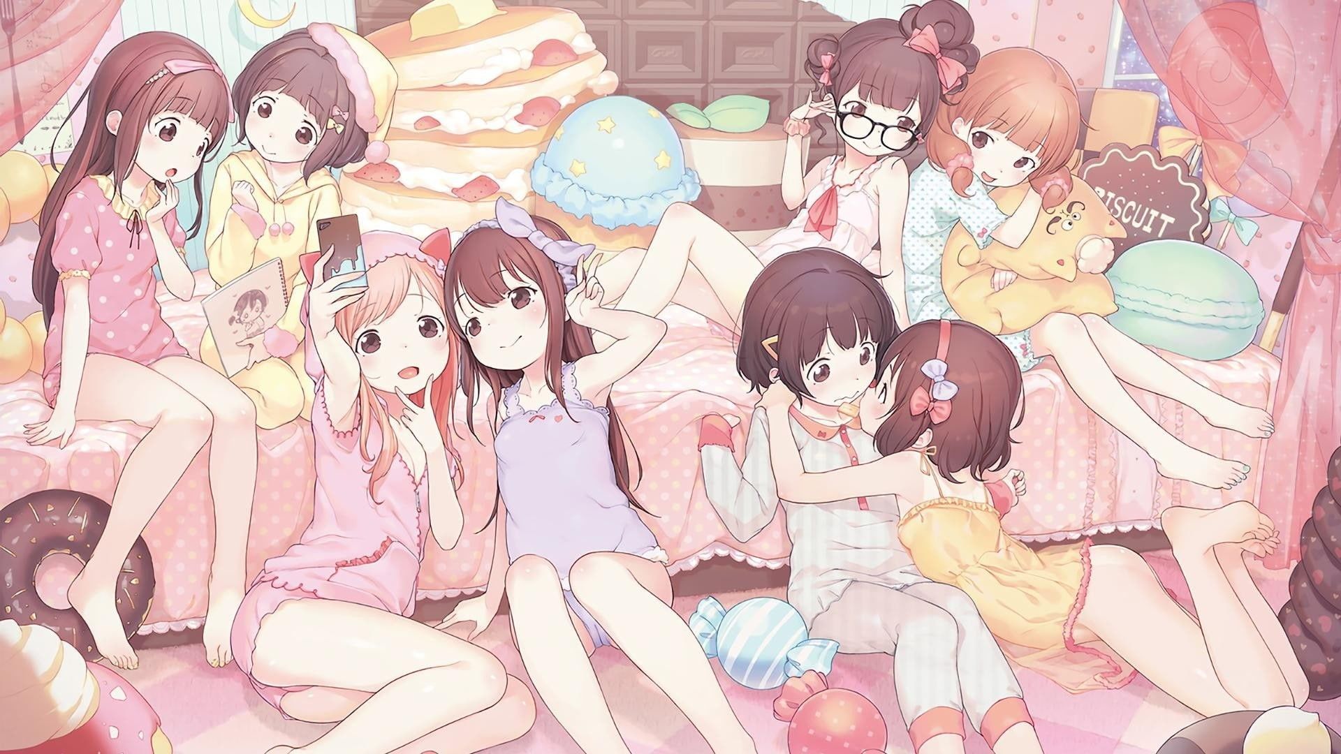 1920x1080 Wallpaper / anime, anime girls, candies, loli, pink pajamas, pyjamas, 1080P, pink, original characters free download