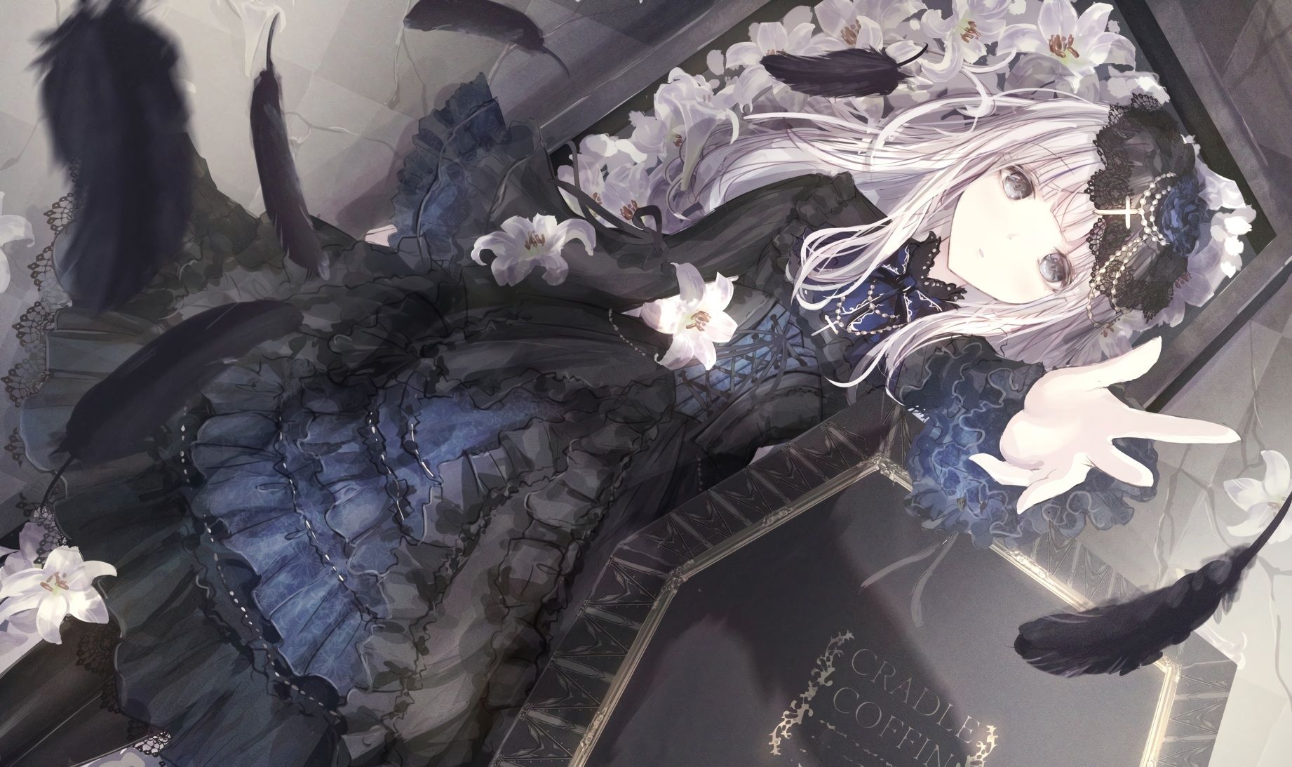 1842x1093 Download 1440x900 Gothic Anime Girl, Black Dress, Lolita Fashion, Headdress, Loli Wallpaper for MacBook Pro 15 inch, MacBook Air 13 inch
