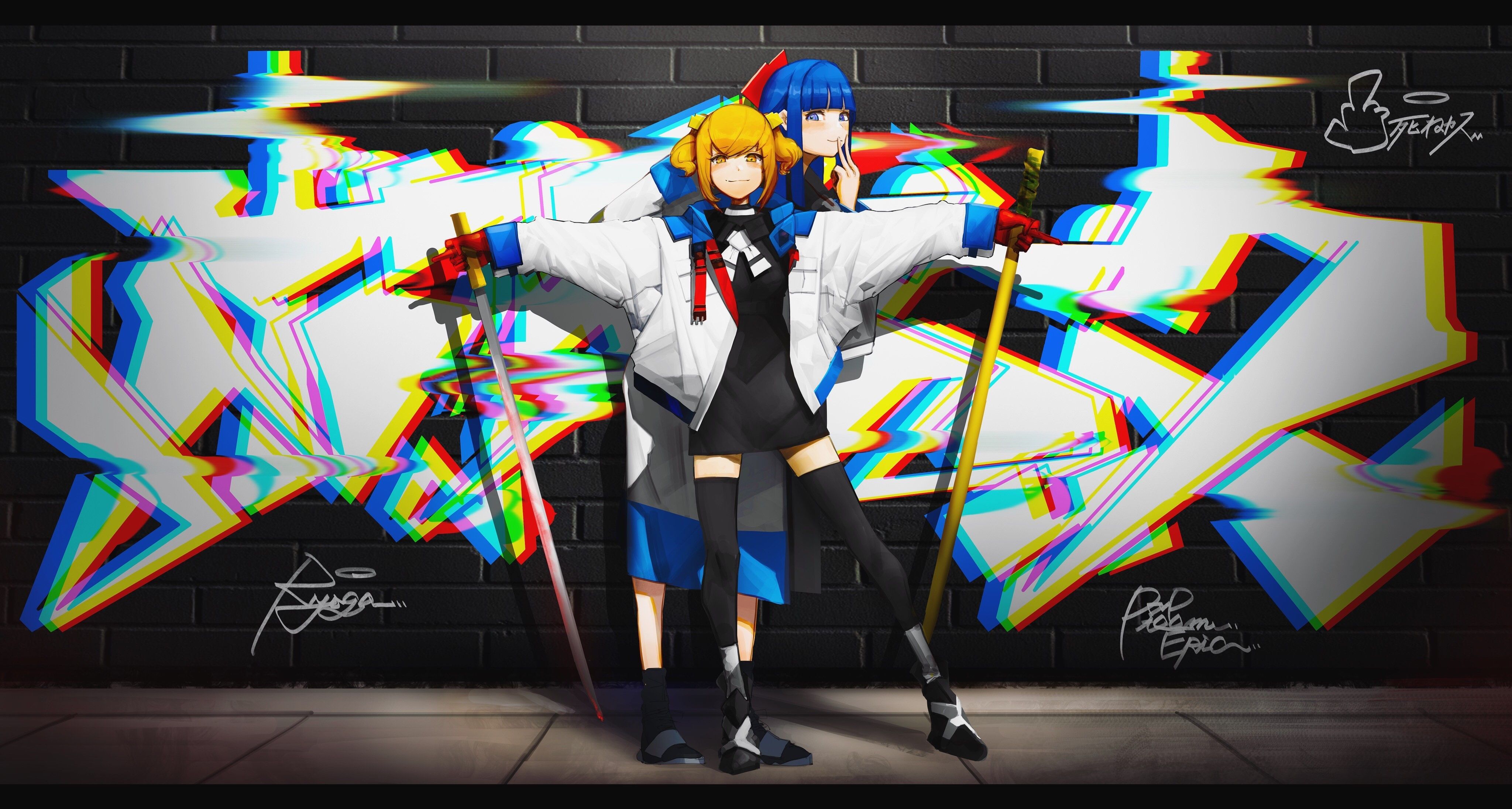 4096x2194 Wallpaper / Pop Team Epic, Poputepipikku, anime girls, Popuko, Pipimi, graffiti free download