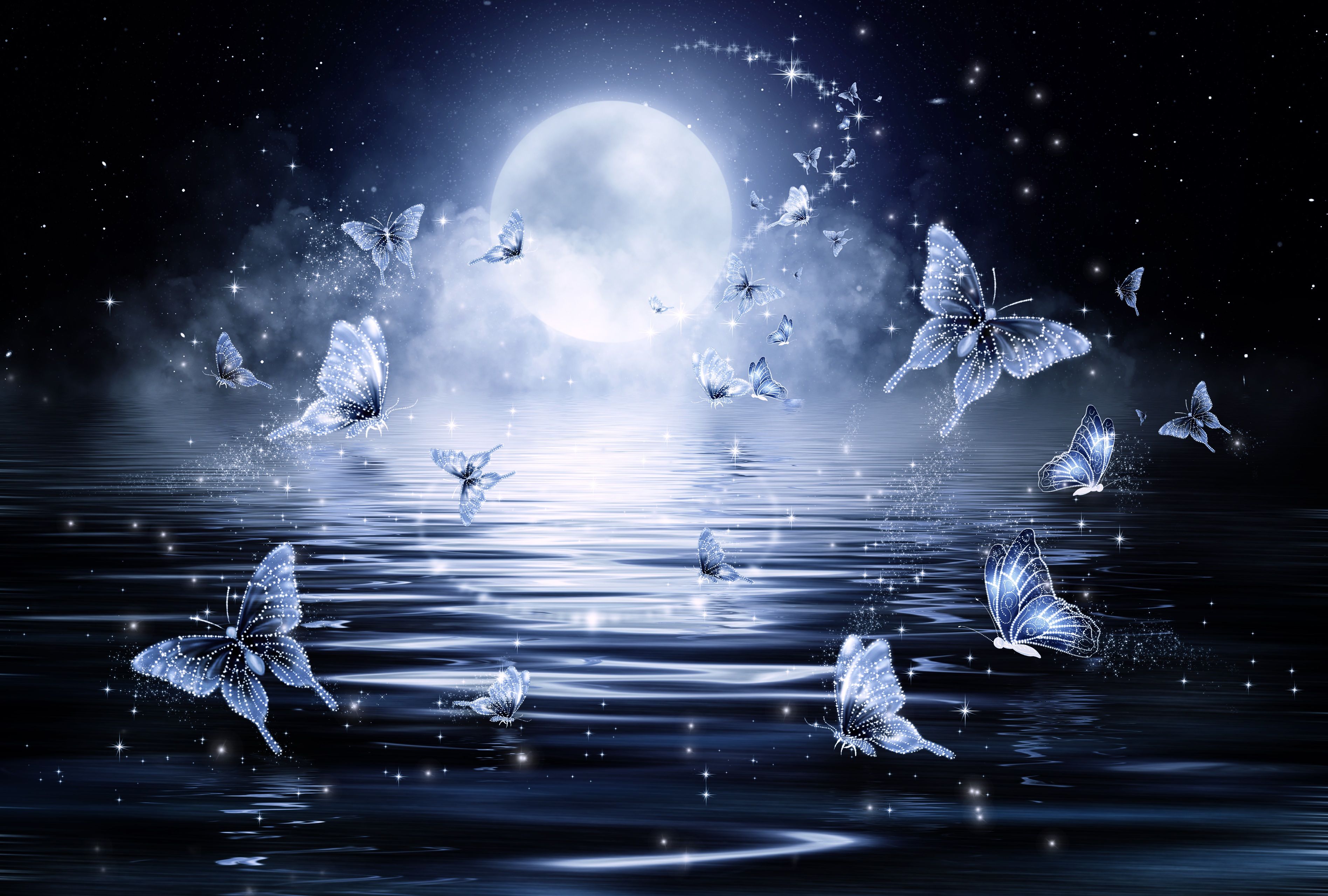 3792x2560 Wallpaper moon water night picture on Fonwall