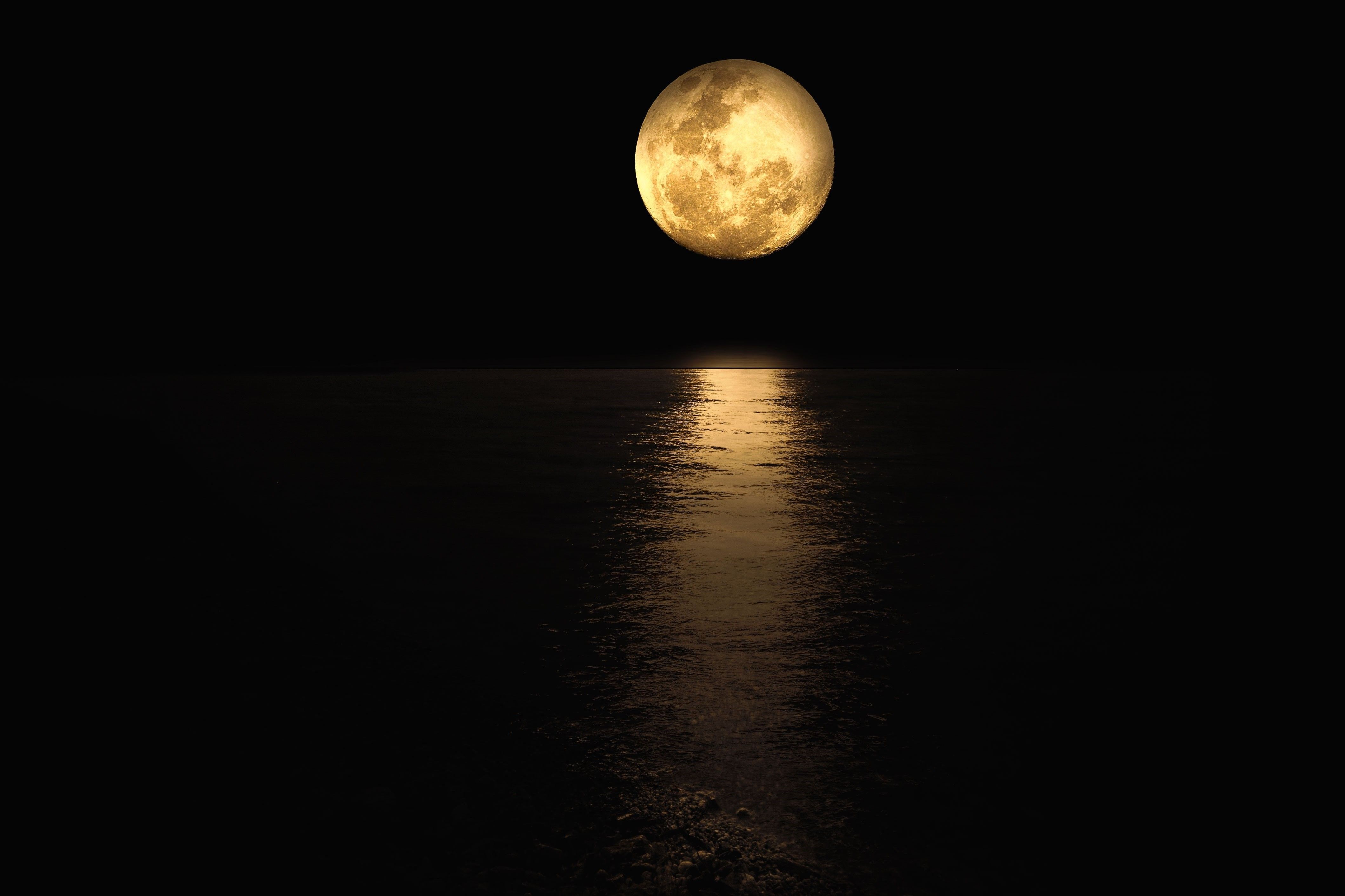 4236x2824 4K, Moon, water, night Gallery HD Wallpaper