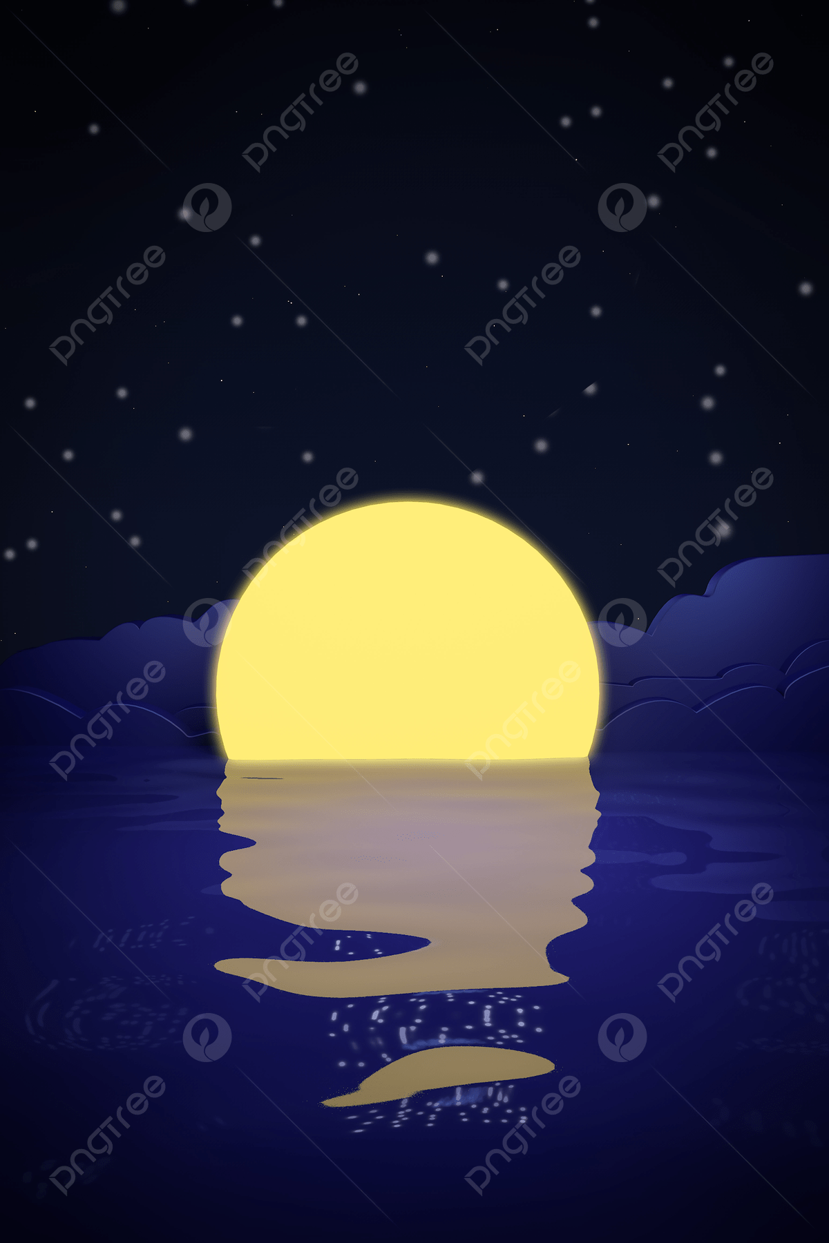 1200x1800 C4d Night Bright Moon Water Surface Background Wallpaper Image For Free Download