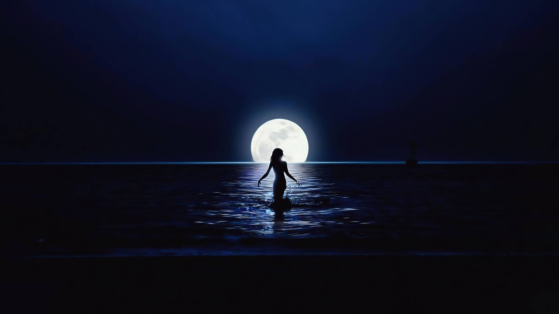 1920x1080 Download Moon 4K Girl On Water