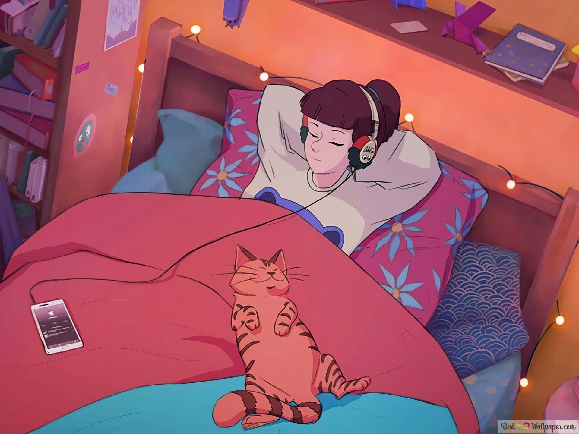 1920x1440 Download Lo Fi Anime Chill Girl Listening To Music Wallpaper