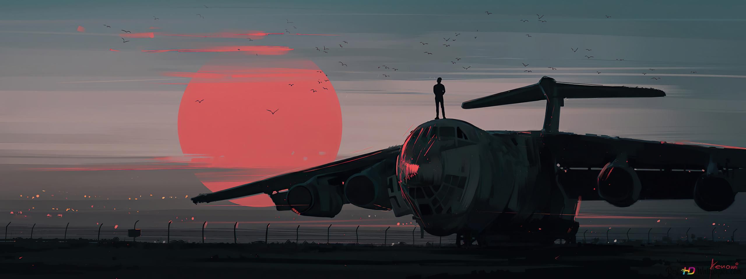 2560x960 Aircraft Silhouette 4K wallpaper download