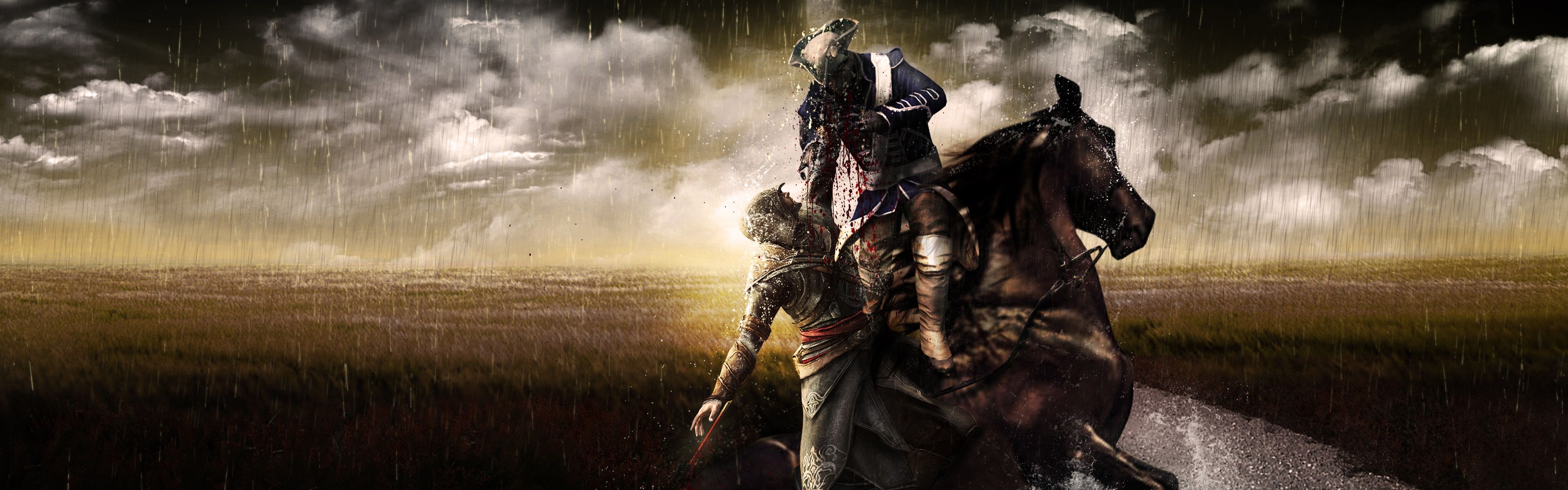 3840x1200 Wallpaper Assassin's Creed, horse, swamp, blood 3840x1200 Multi Monitor Panorama Picture, Image