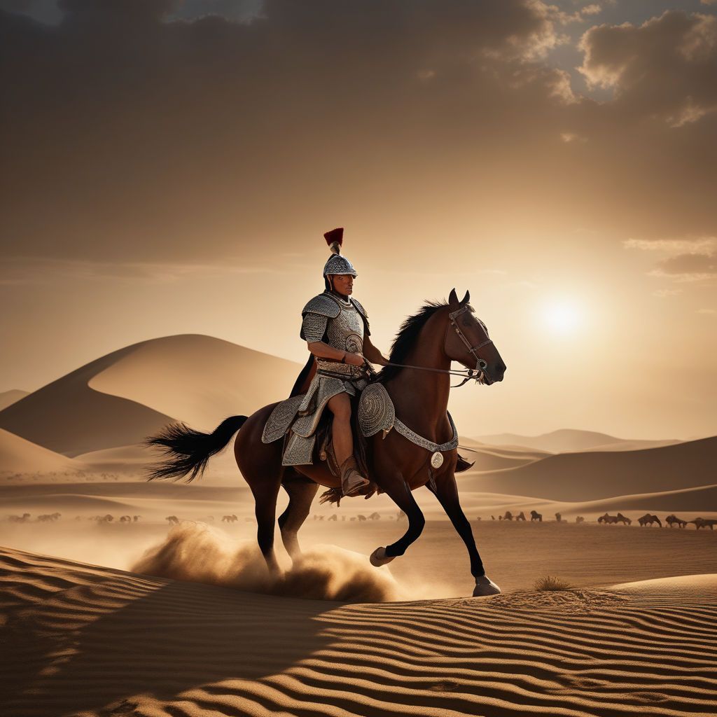 1024x1024 muslim warrior on a horse in a desert