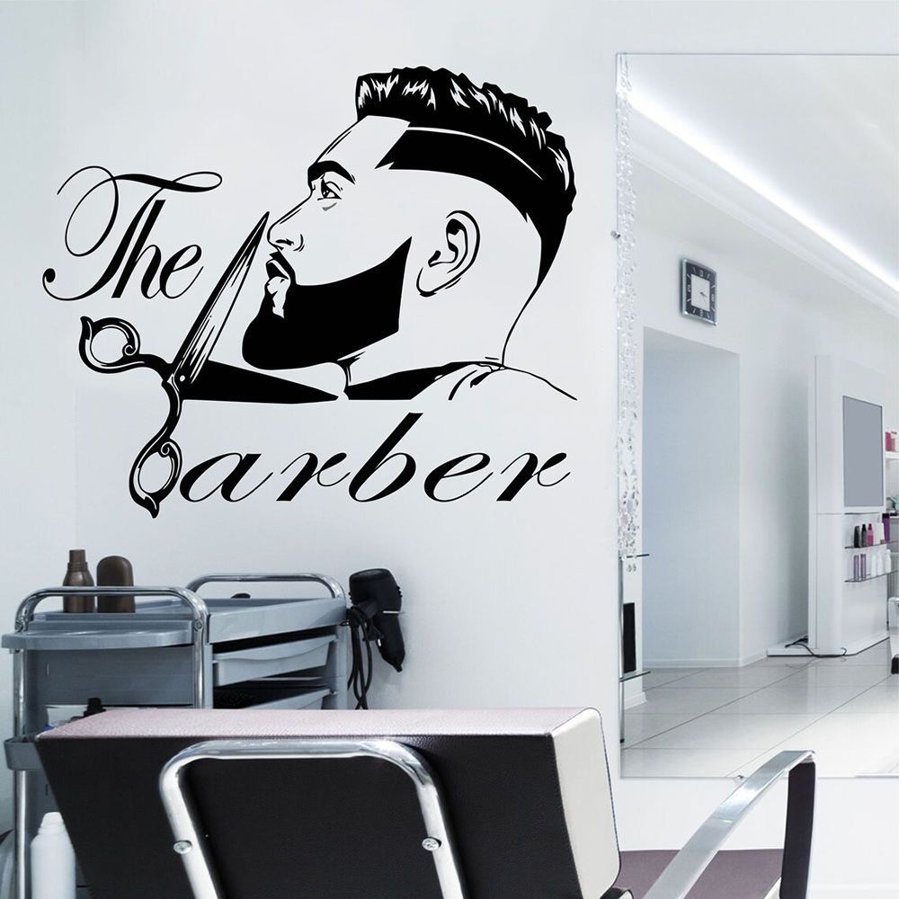 1000x1000 Barber Shop Men Beard Hairstyle Salon Wall Window Decal Fashion Hairdresser Hair Cut Wall Sticker Vinyl Wallpaper Removable P366