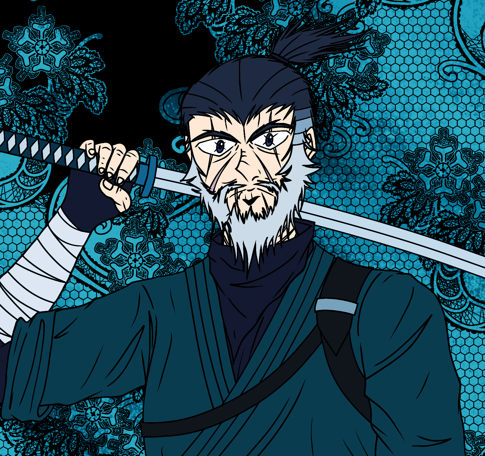 1636x1536 The first round of my version of ragnarok: Hattori Hanzo (The shadowblade samurai) VS Raijin (The thunderous tempest)