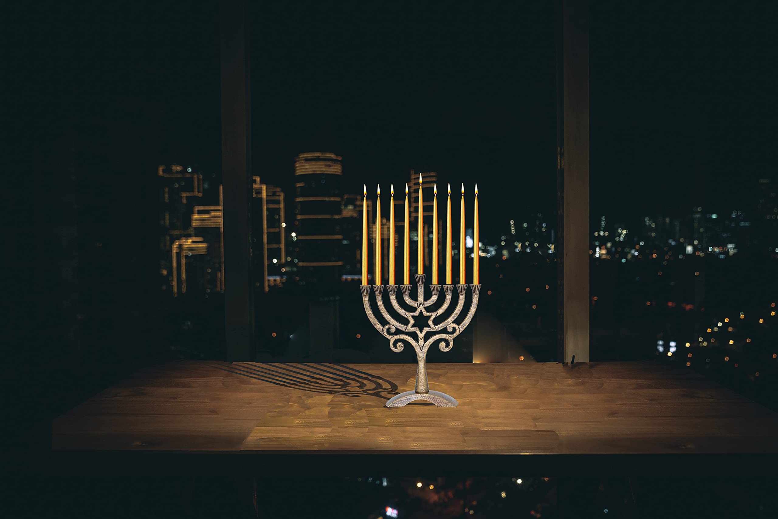 2560x1710 Vintage Aluminum Candle Menorah all Standard Chanukah Candles Star Design with Antique Gold Finish: Home & Kitchen