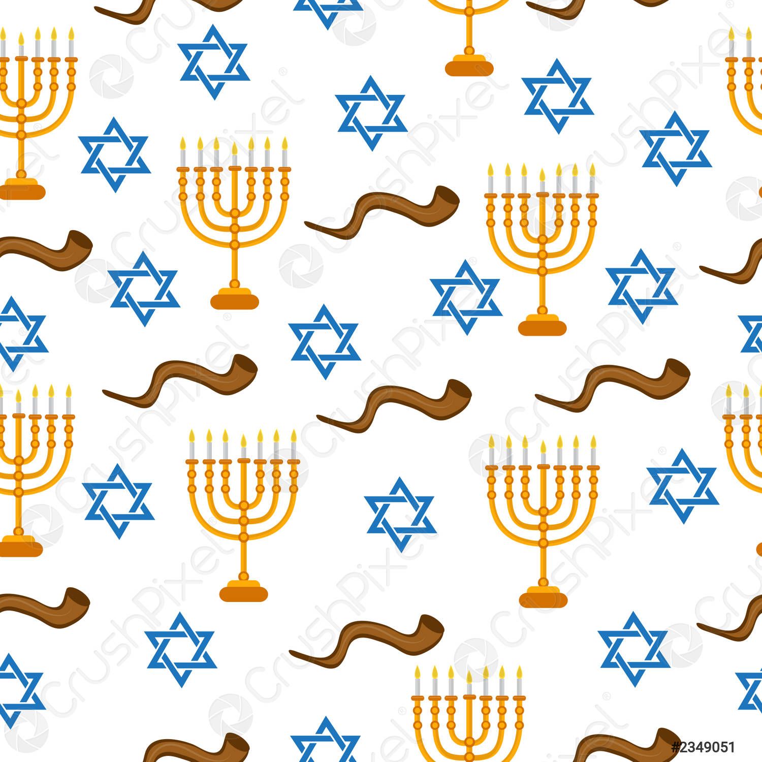1500x1500 Menorah, Shofar and Star of David seamless pattern, texture Menorah vector 2349051