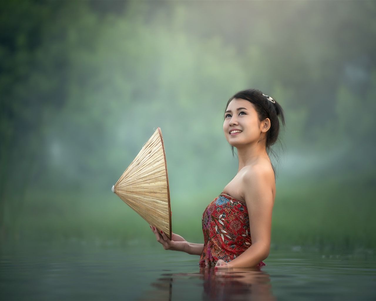 1280x1024 Asian Girl Standing In Pond Water 1242x2688 IPhone 11 Pro XS Max Wallpaper, Background, Picture, Image