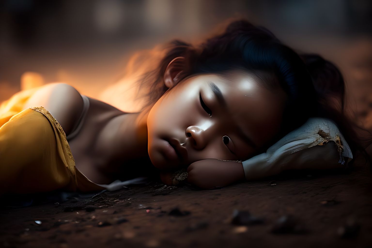 1536x1024 Ben.Gaum: A sick Indonesian girl, aged lies on the bottom of a street of Batavia. She is wearing torn clothes and is dirty