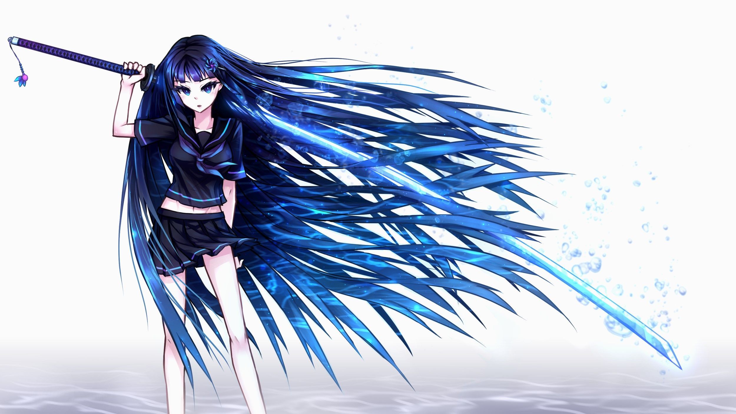 2500x1406 Samael, Girl, Art, Hair, Anime, Sword wallpaper.me!