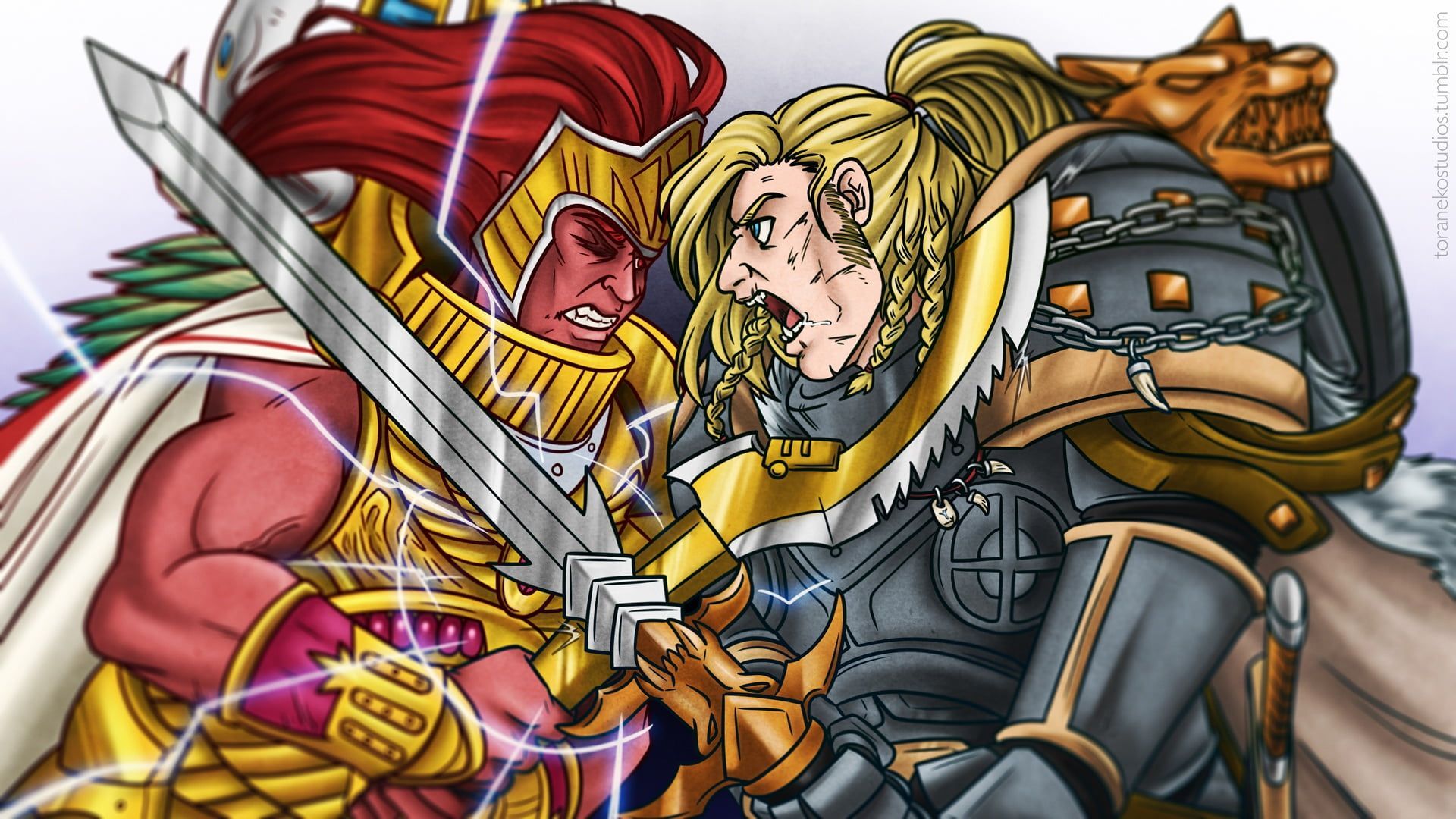 1920x1080 Wallpaper / Magnus Red, Leman Russ, 1080P, primarch, Thousand Sons, fight, Warhammer 40 battle, Space Wolves free download