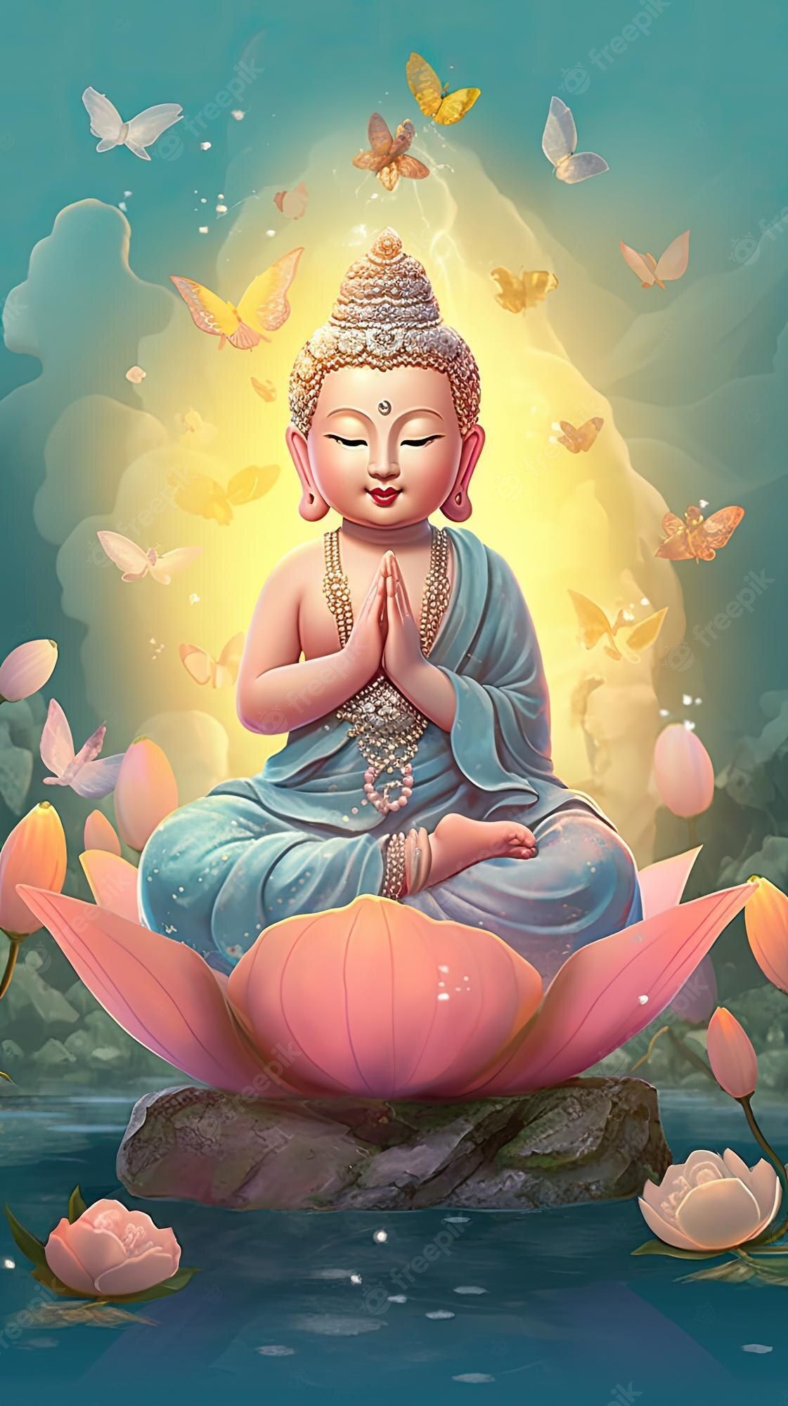 1121x2000 Premium Photo. A painting of very lovely little guanyin bodhisattva