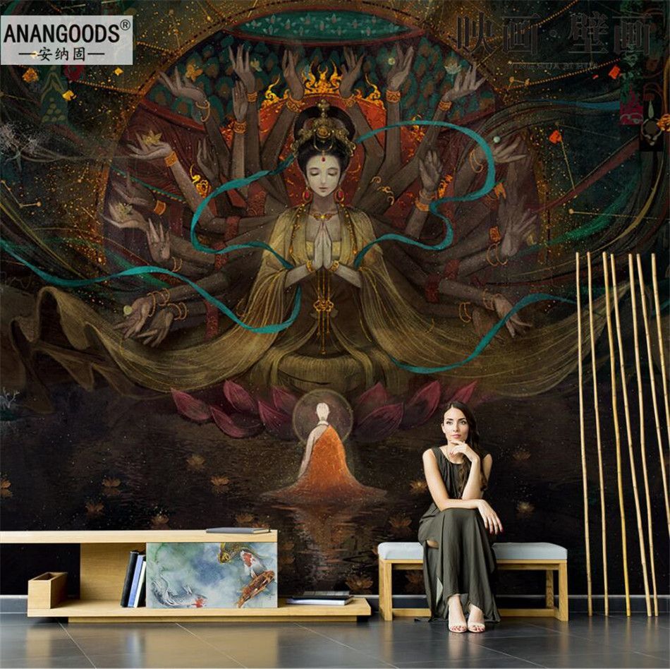 950x948 Custom Dunhuang Culture Feitian Bodhisattva Mural Photo Wallpaper 3D Hotel Restaurant Industrial Decor Wall Paper 3D Wall Cloth _