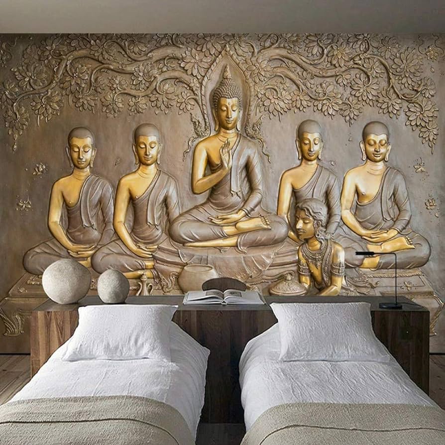 894x894 3D Mural Wallpaper 3D Wall Murals Golden Buddha Hotel Restaurant Wallpaper Southeast Asia India Buddha Statue Bodhisattva Thai Style Mural 300210Cm
