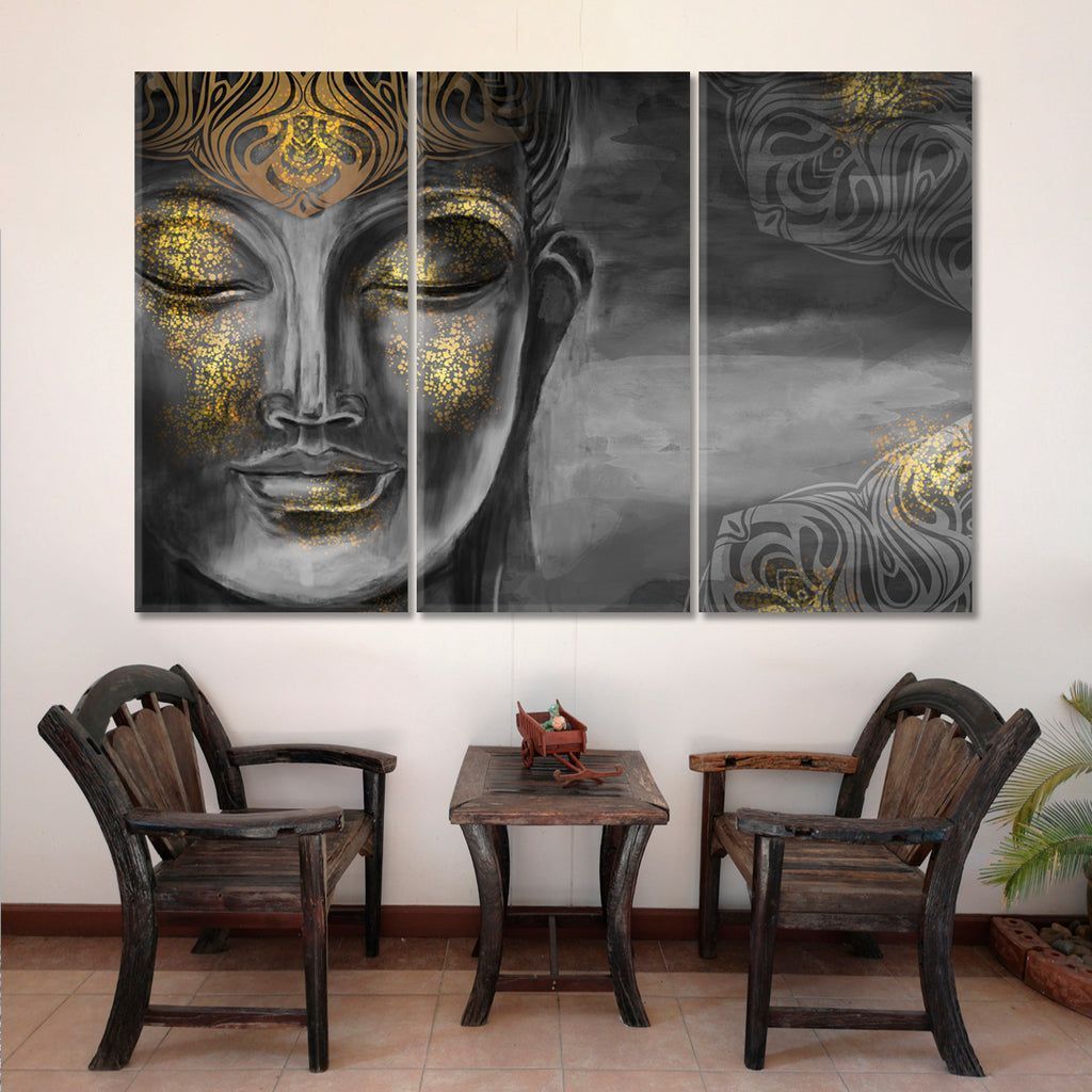 1024x1024 Buddha Bodhisattva Modern Grey Gold Painting
