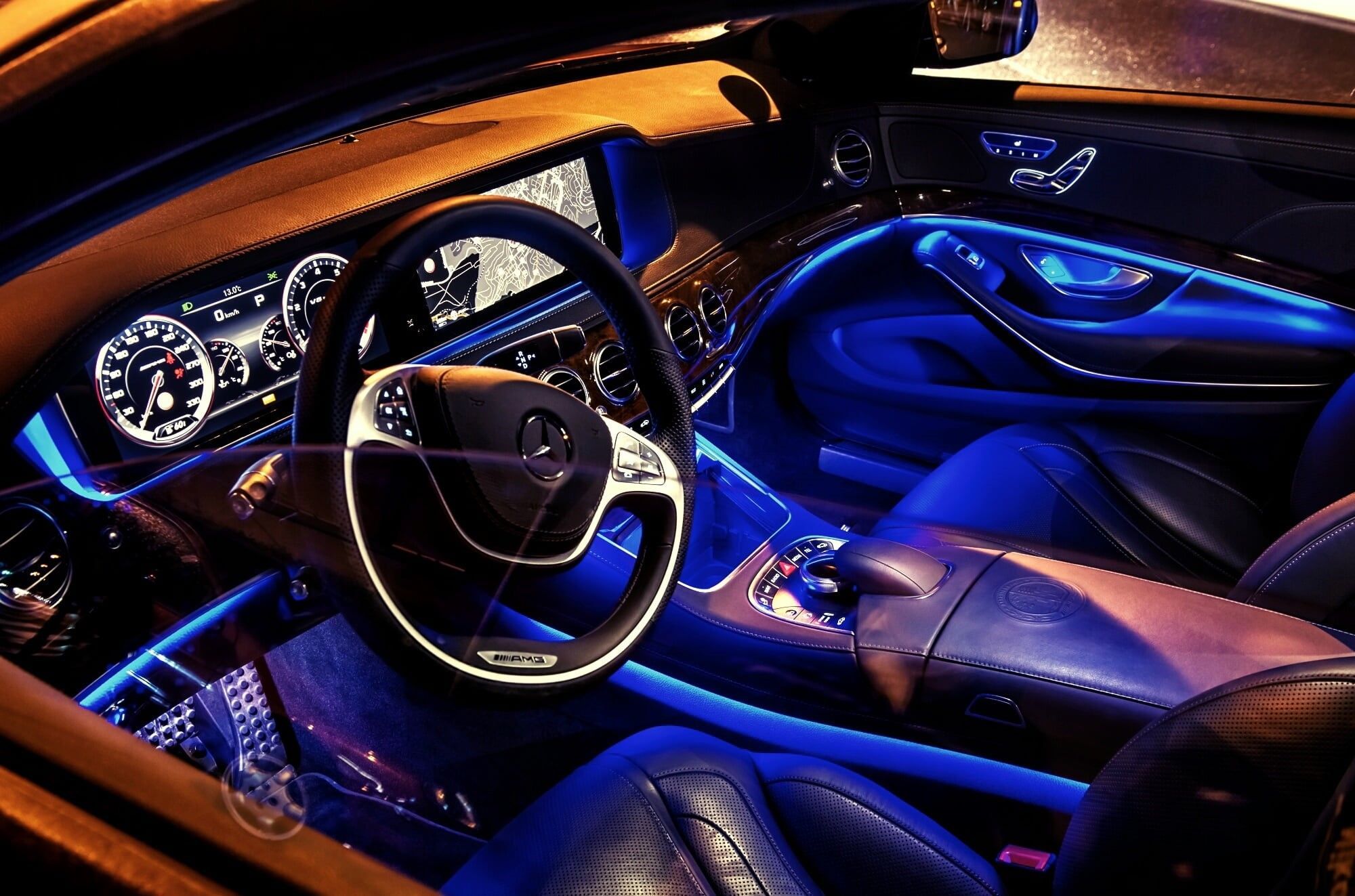 2000x1323 Wallpaper / Speed, Driving, S Class, Mode Of Transport, Gray, Interior, Motor Vehicle, Transportation, Dashboard, Elegance, Indoors, Salon, BMW, Gearshift, Speedometer Free Download