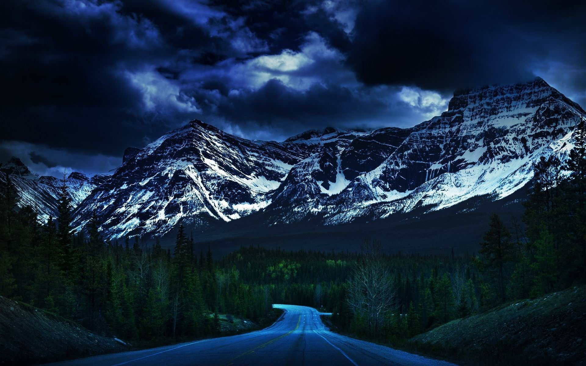 1920x1200 Snow Mountain Jungle Highway Retina HD Wallpaper