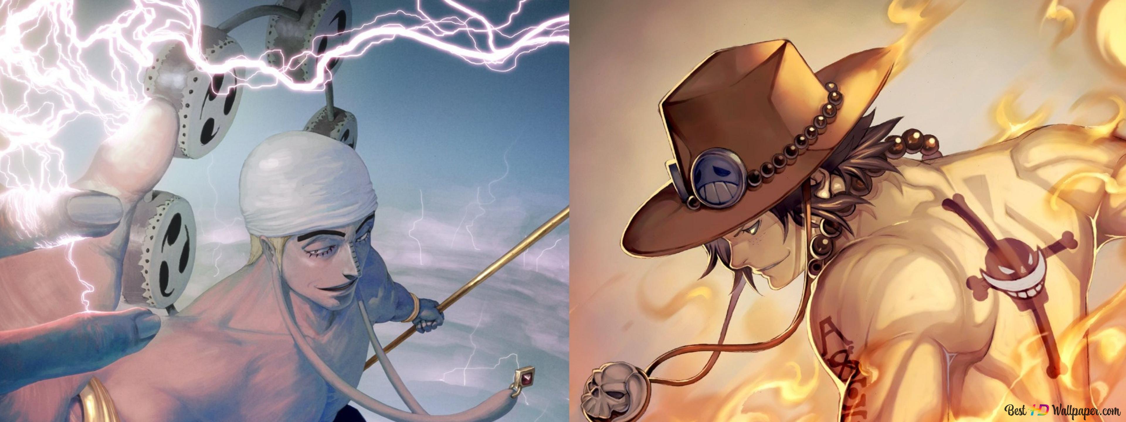 3840x1440 Fire and thunder piece character 4K wallpaper download