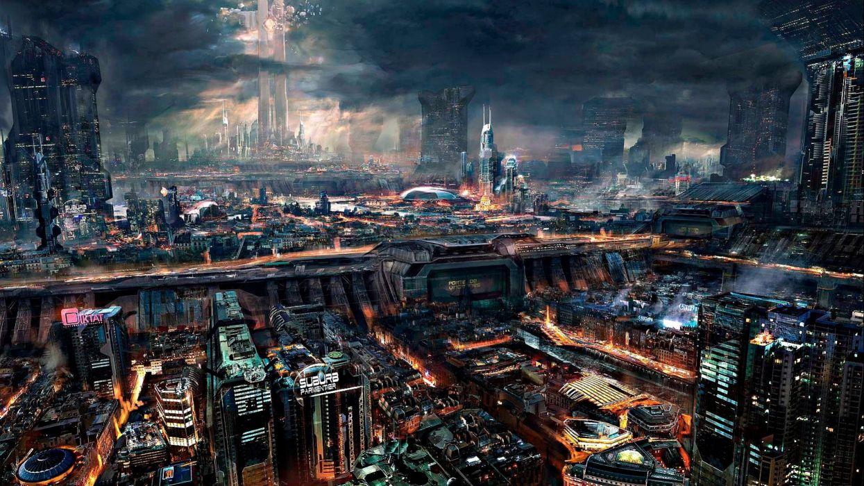 Hình nền tác phẩm nghệ thuật 1245x700 Sci Fi Futuristic City Cities.  2880x1620