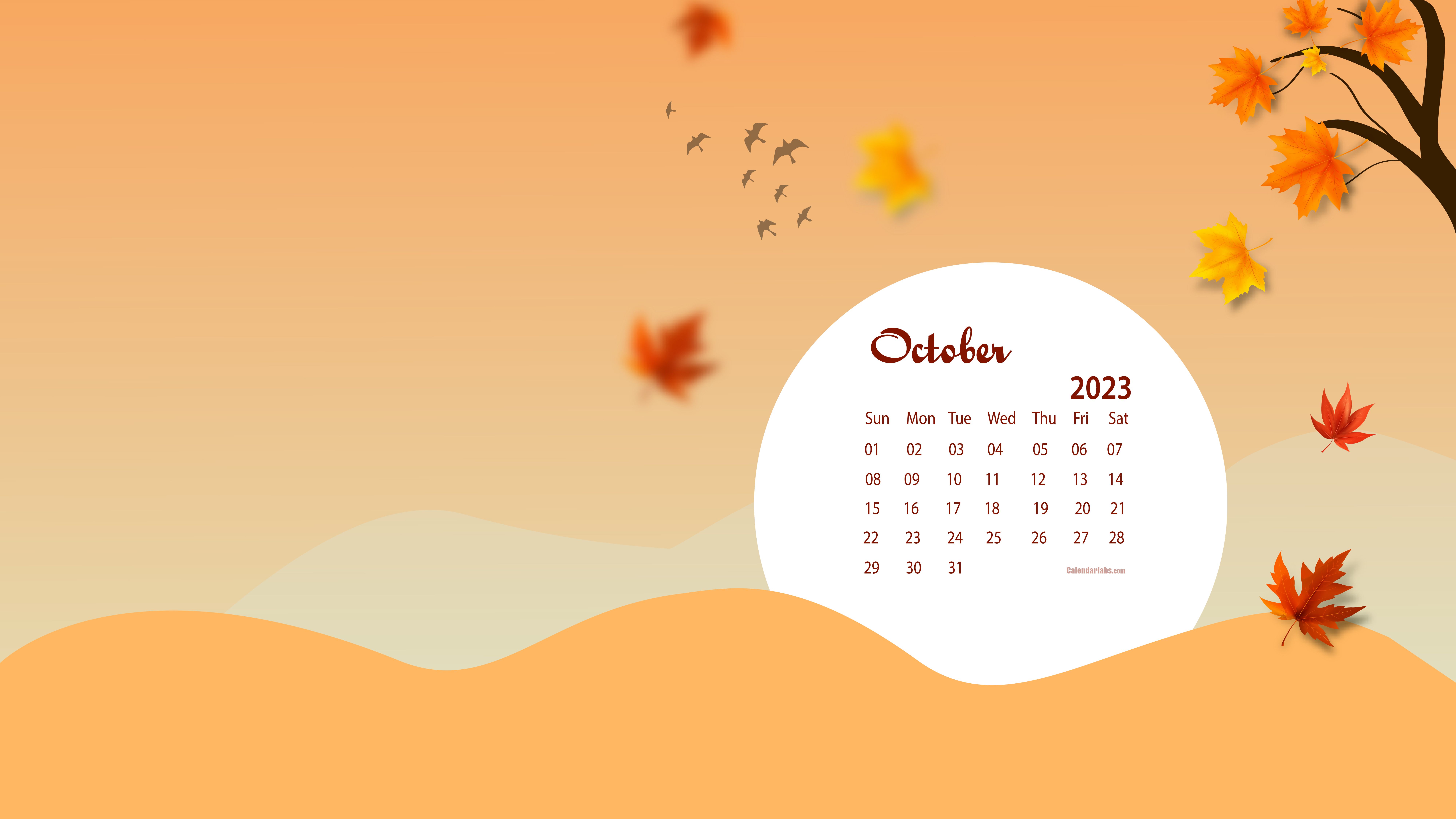 8000x4500 October 2023 Desktop Wallpaper Calendar