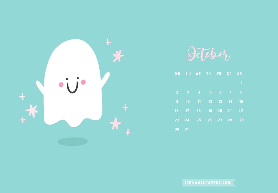 1080x750 October Calendar 2023 : Little Ghost Wallpaper for Desktop & Laptop Wallpaper