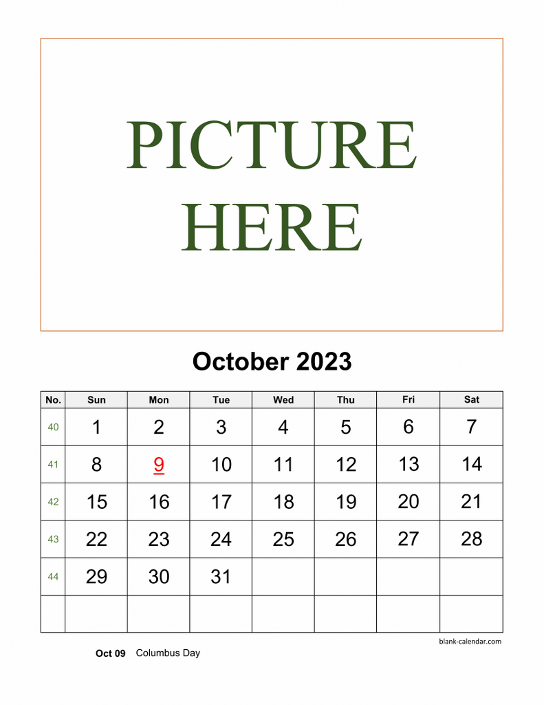 791x1024 Free Download Printable October 2023 Calendar, picture can be placed