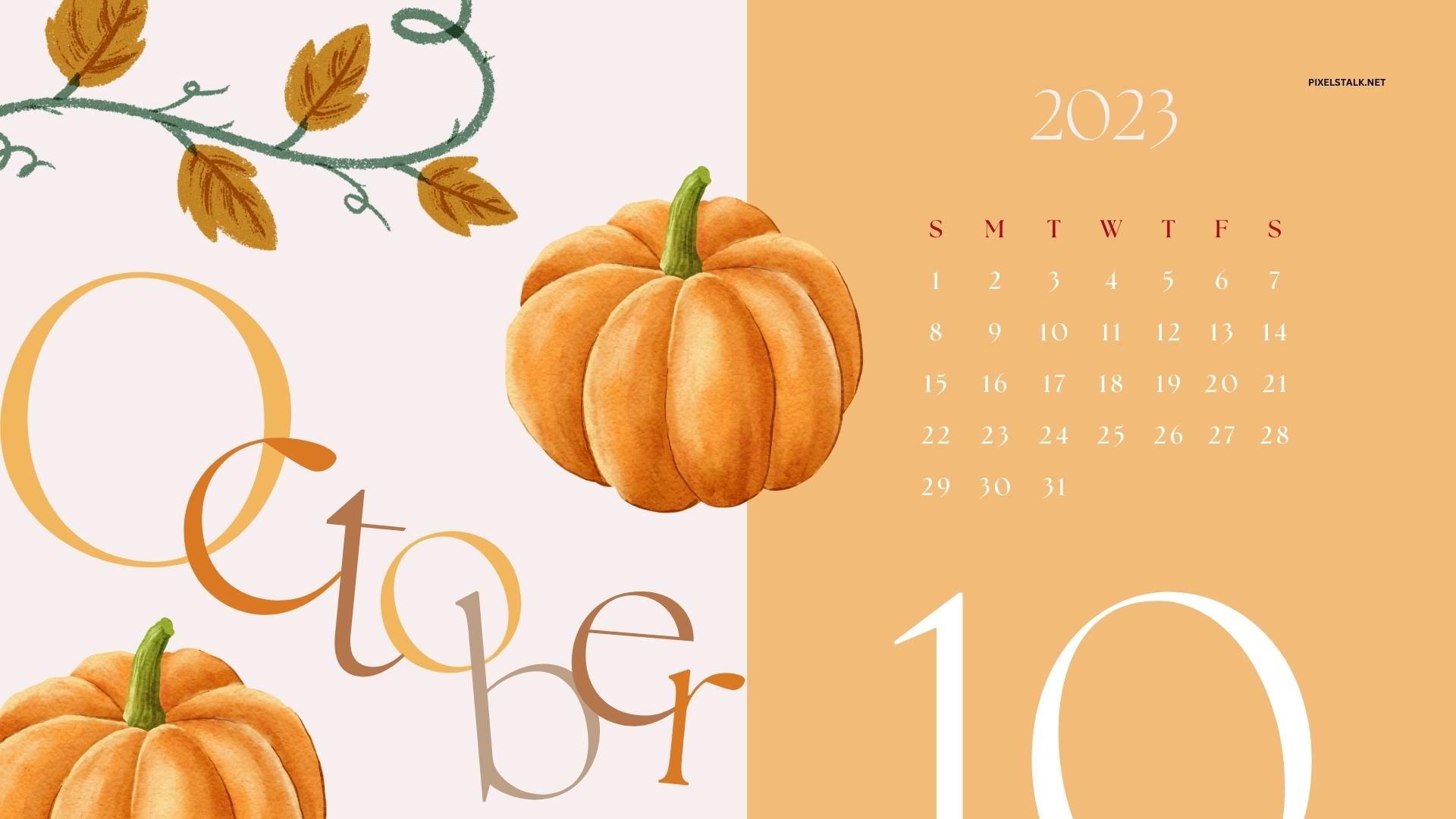 1920x1080 October 2023 Calendar Wallpaper HD Free Download