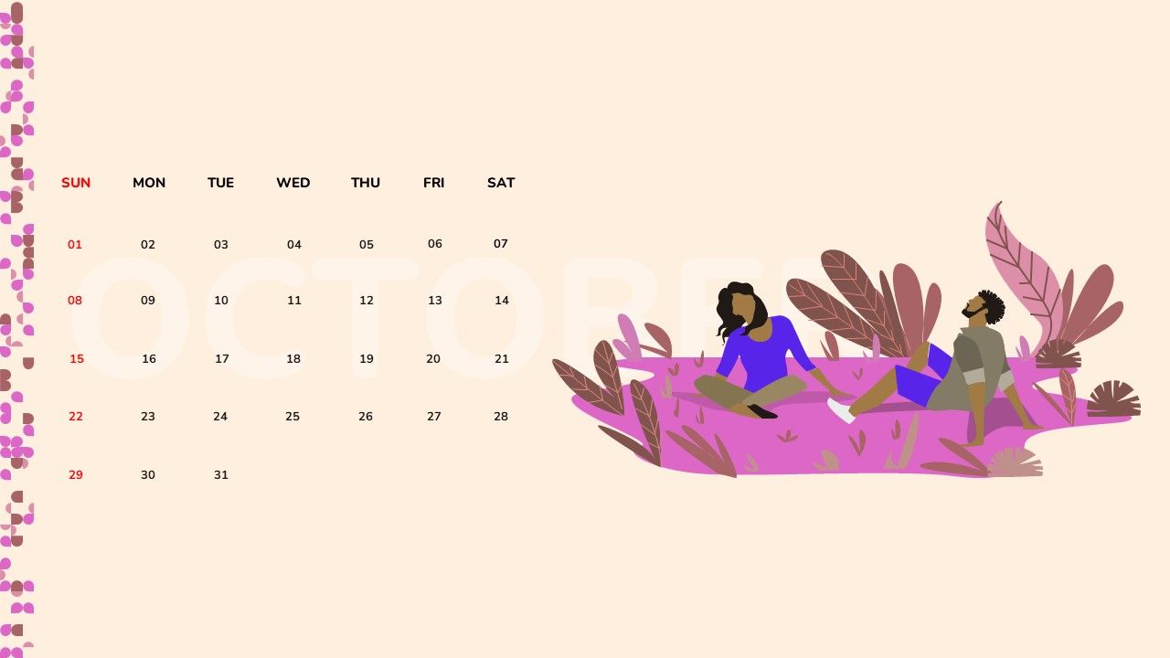 1280x720 Free October 2023 Calendar template