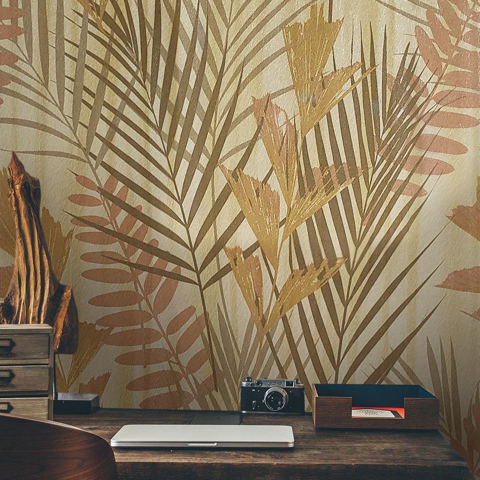 952x952 Textured Wallpaper Gold Metallic Floral Tropical Palm Leaves Tr