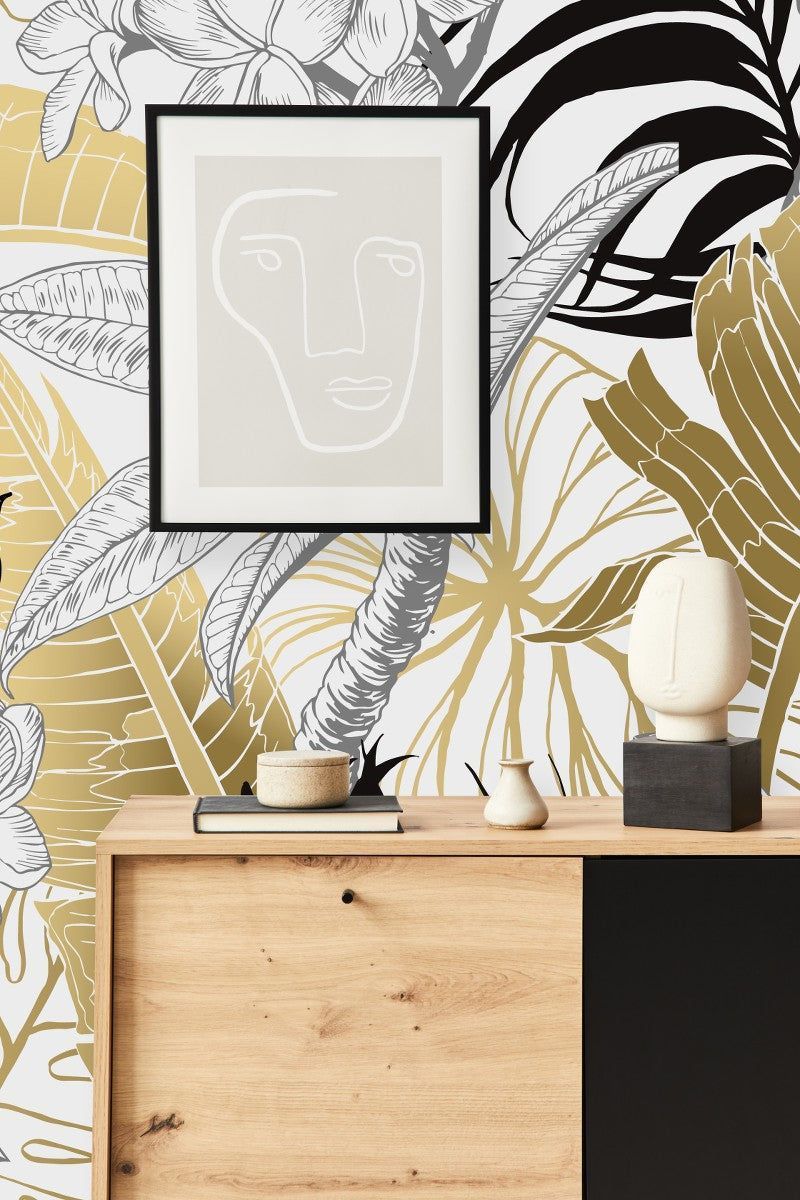 800x1200 Black and Gold Leaves Wallpaper buy at the best price with delivery