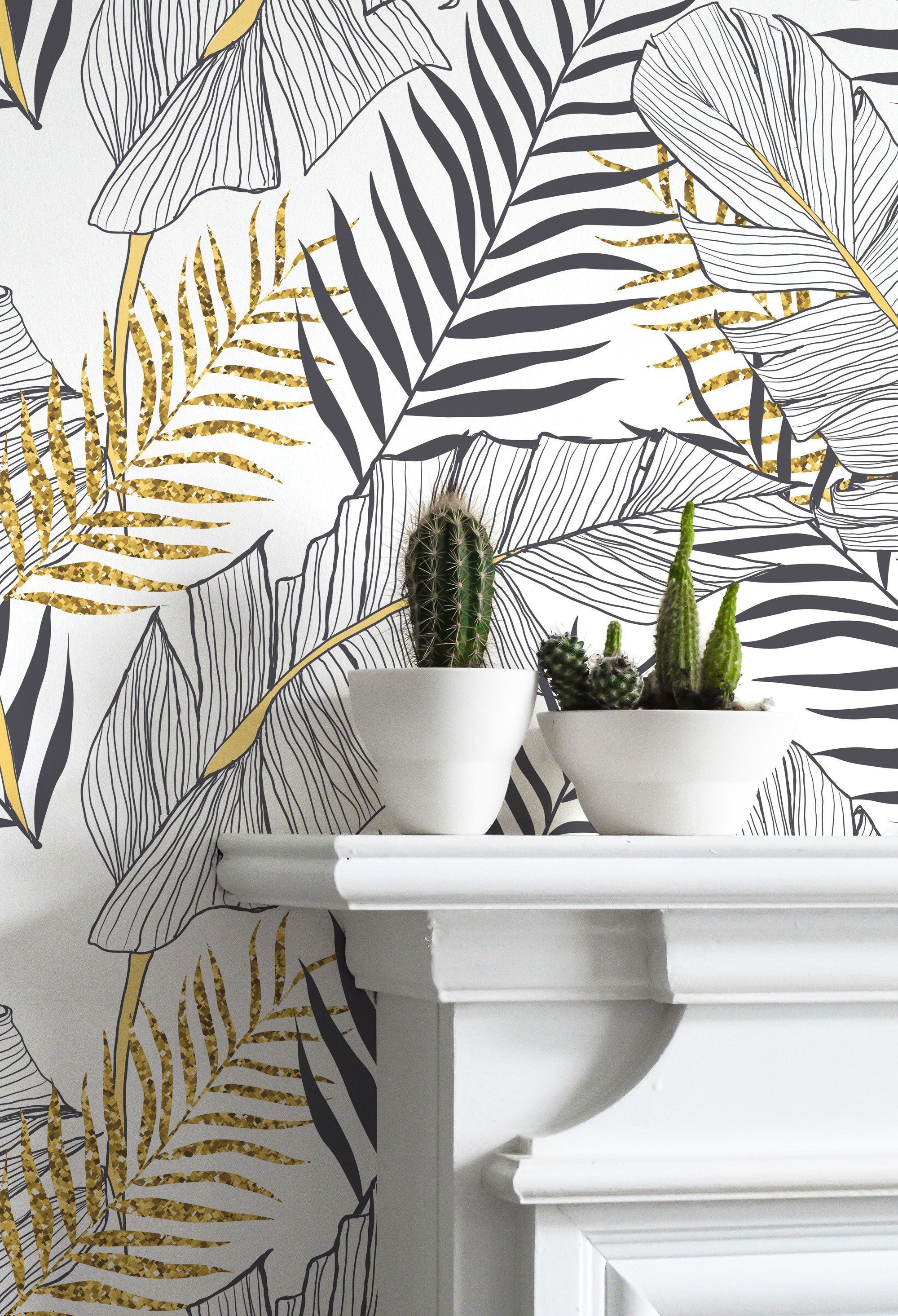 2000x2930 Tropical Gold Leaves Wallpaper