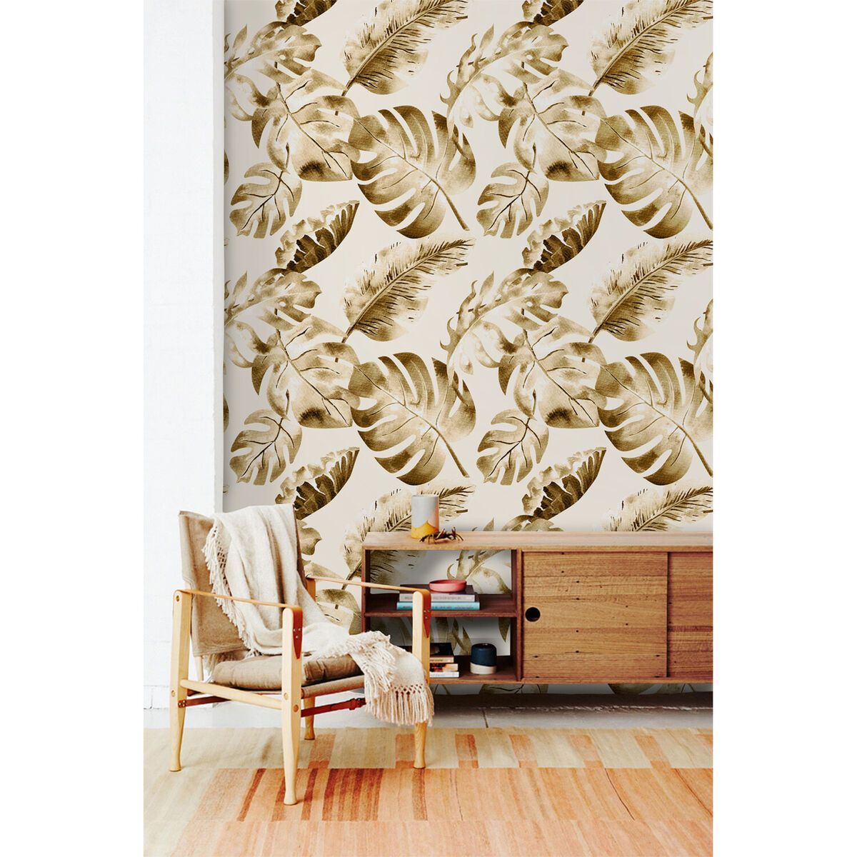 1200x1200 Golden Leaves Removable Wallpaper palm leaf Peel and stick tropical Floral