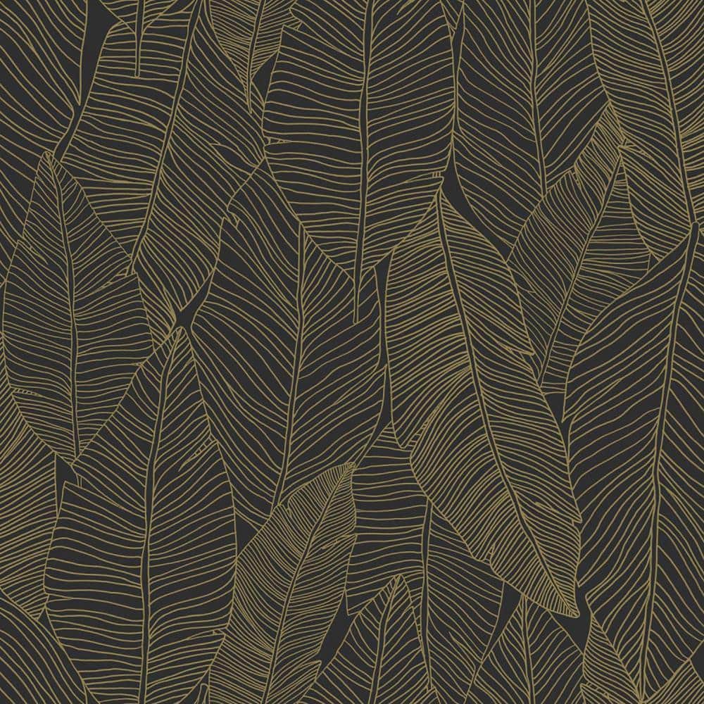 1000x1000 Canales Black Gold Inked Leaves Wallpaper DD139126 Home Depot